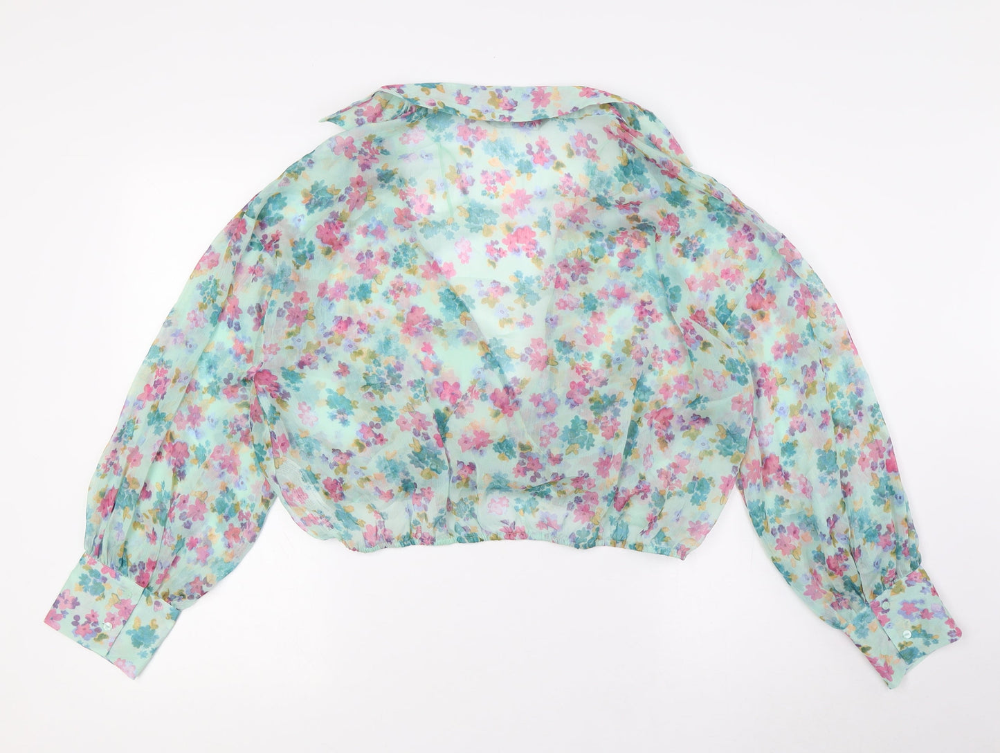 Zara Womens Multicoloured Floral Polyester Basic Blouse Size XL V-Neck - Sheer
