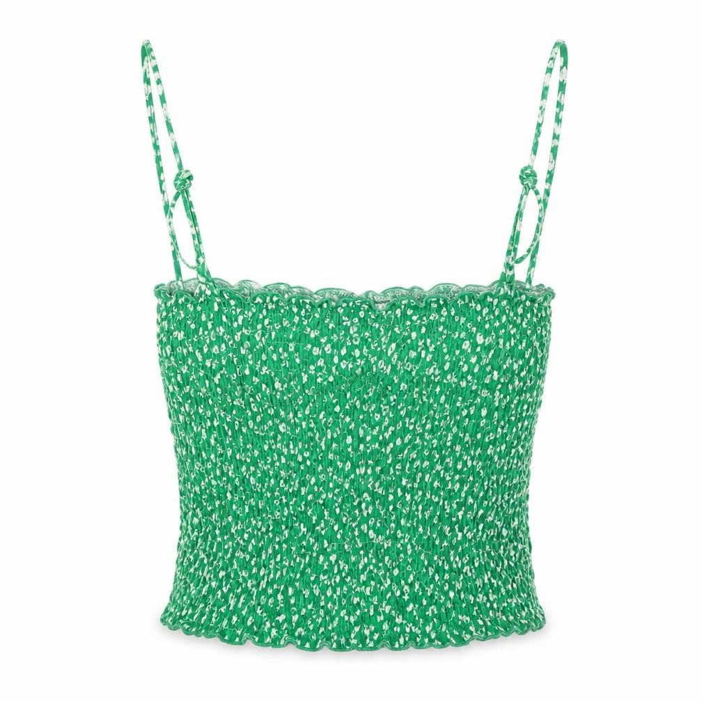 Stradivarius Womens Green Floral Cotton Basic Tank Size S Square Neck - Smocked Top