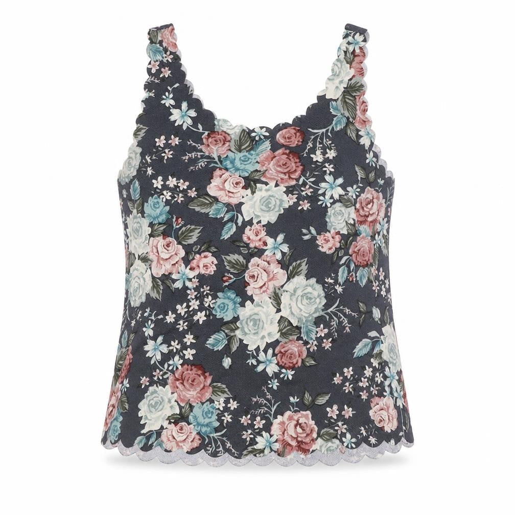 Divided by H&M Womens Multicoloured Floral Polyester Basic Tank Size S Roll Neck - Scalloped Sleeves And Hem