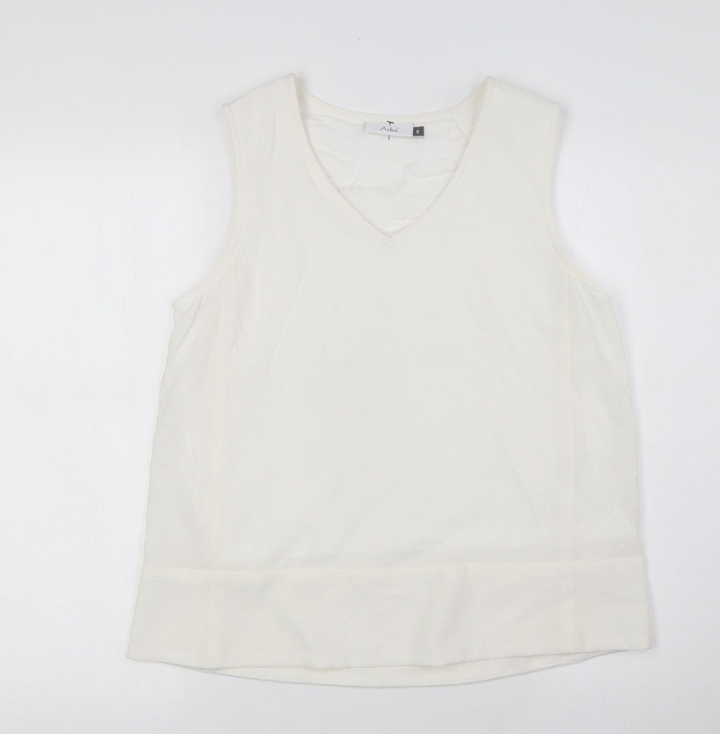 Adini Womens Ivory Polyester Basic Blouse Size S V-Neck