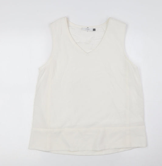 Adini Womens Ivory Polyester Basic Blouse Size S V-Neck