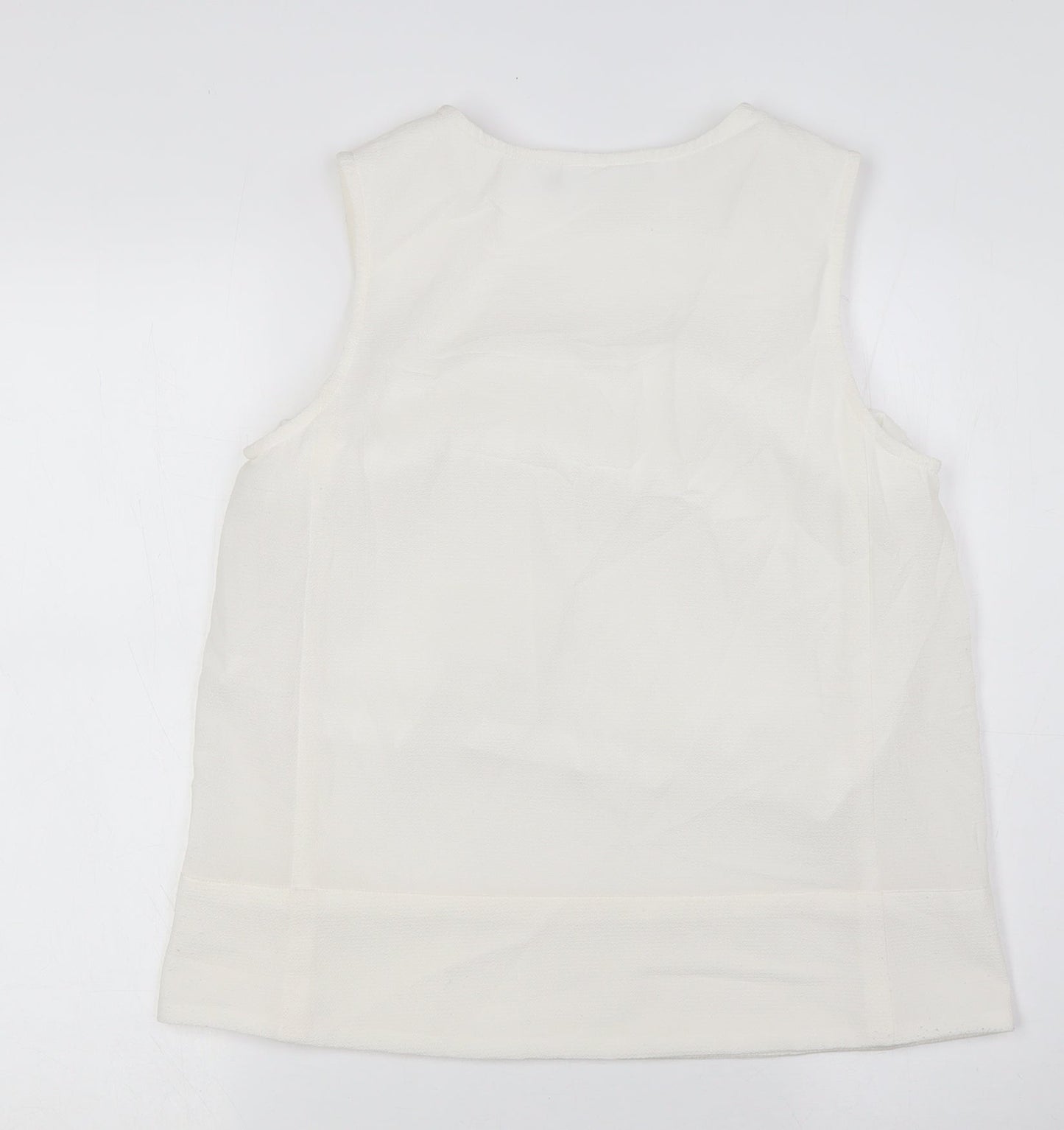 Adini Womens Ivory Polyester Basic Blouse Size S V-Neck