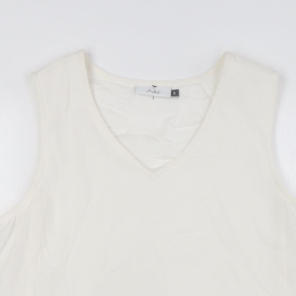 Adini Womens Ivory Polyester Basic Blouse Size S V-Neck