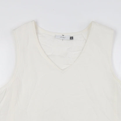 Adini Womens Ivory Polyester Basic Blouse Size S V-Neck