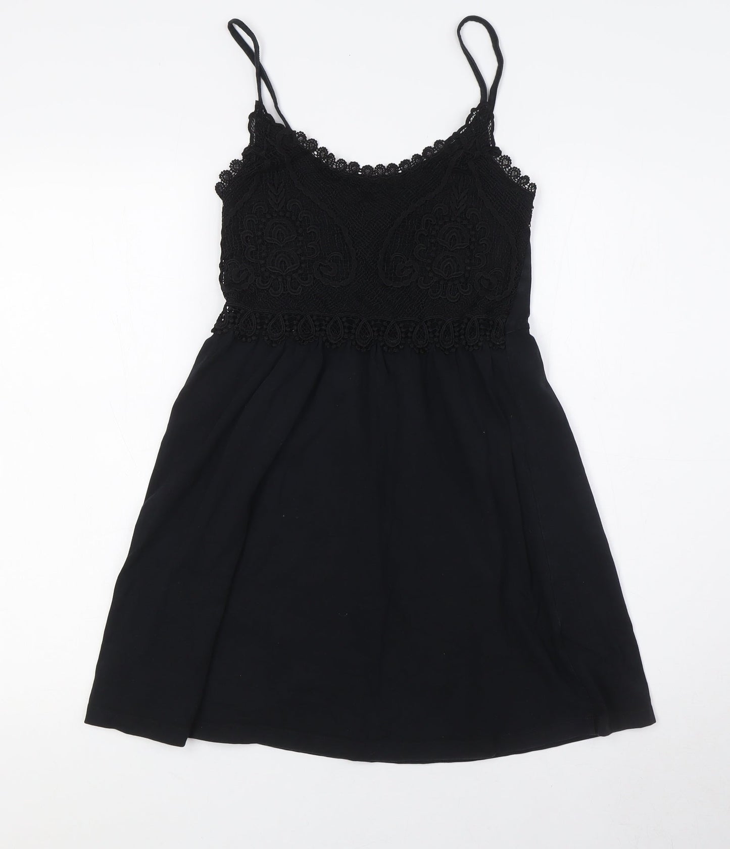 Topshop Womens Black Cotton A-Line Size 8 Scoop Neck