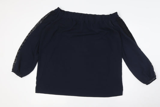 NEXT Womens Blue Polyester Basic Blouse Size 16 Off the Shoulder