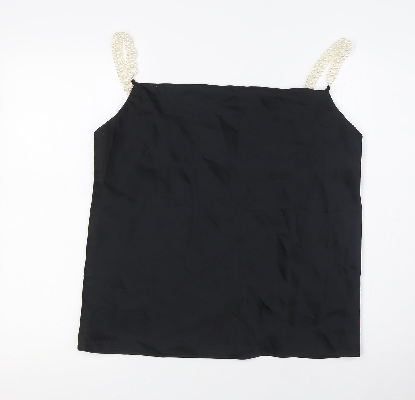 River Island Womens Black Polyester Camisole Blouse Size 12 Scoop Neck - Pearl Straps