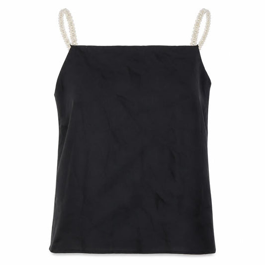 River Island Womens Black Polyester Camisole Blouse Size 12 Scoop Neck - Pearl Straps