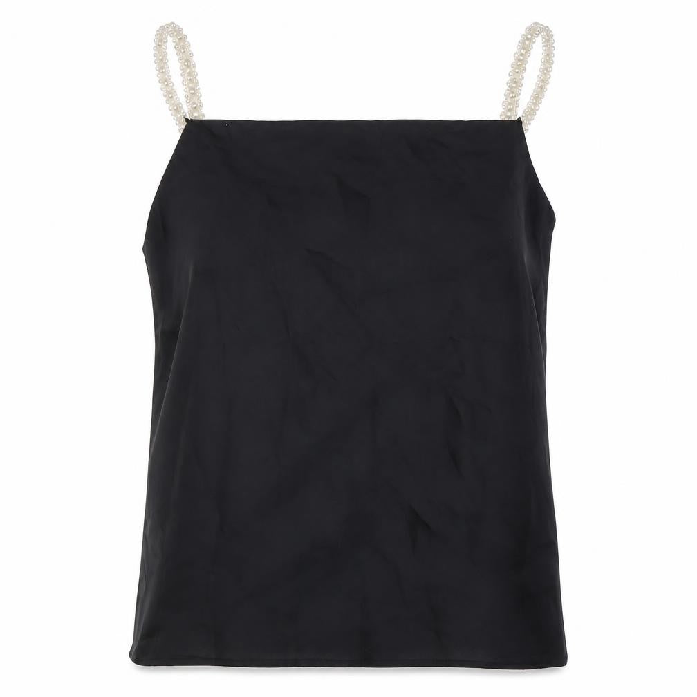 River Island Womens Black Polyester Camisole Blouse Size 12 Scoop Neck - Pearl Straps