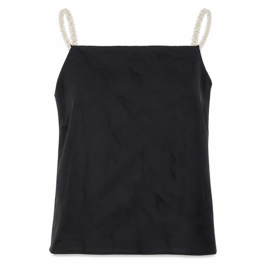 River Island Womens Black Polyester Camisole Blouse Size 12 Scoop Neck - Pearl Straps