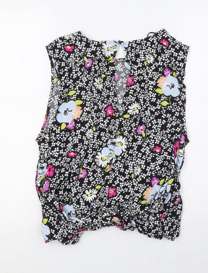 Back view of By Henry Holland women’s multicoloured floral viscose basic blouse, size UK 16, round neck