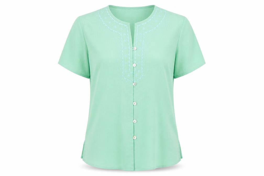 Damart Womens Green Polyester Basic Blouse Size 12 Round Neck