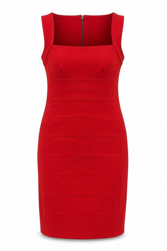 M&Co Womens Red Polyester Pencil Dress Size 12 Square Neck Zip - Ribbed