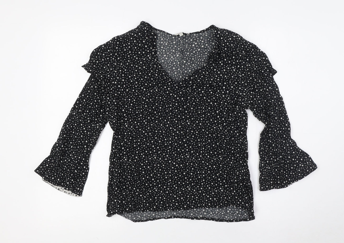Warehouse Womens Black Viscose Basic Blouse Size 10 Scoop Neck - Stars
