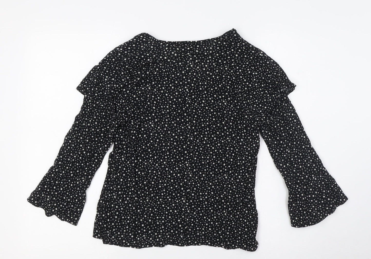 Warehouse Womens Black Viscose Basic Blouse Size 10 Scoop Neck - Stars