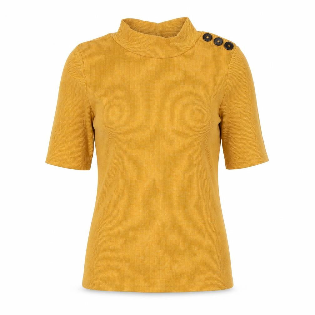 New Look Womens Yellow Polyester Basic T-Shirt Size 8 Mock Neck - Ribbed