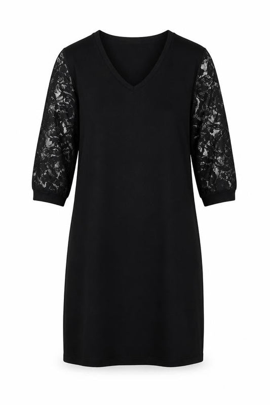 Jeton Womens Black Viscose A-Line Size XL V-Neck - Lace Sleeves