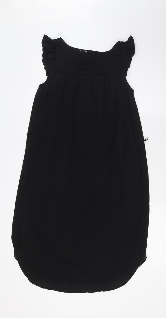 H&M Womens Black Polyester Shirt Dress Size 4 Boat Neck