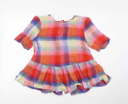 Zara Womens Multicoloured Check Cotton Basic Button-Up Size S Round Neck