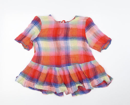 Zara Womens Multicoloured Check Cotton Basic Button-Up Size S Round Neck