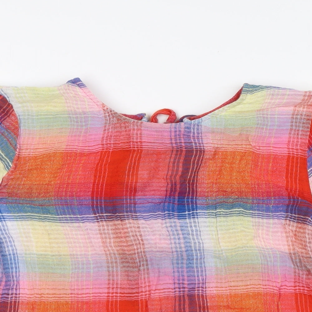 Zara Womens Multicoloured Check Cotton Basic Button-Up Size S Round Neck