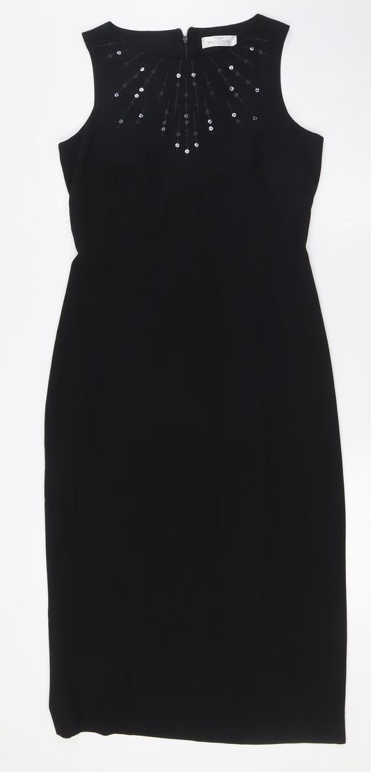 Marks and Spencer Womens Black Polyester Pencil Dress Size 8 Boat Neck Zip - Evening Wear