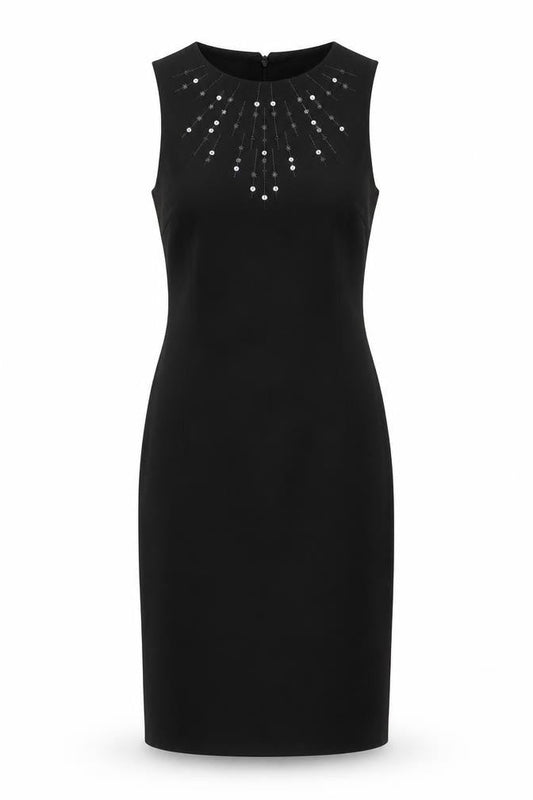 Marks & Spencer Womens Black Polyester Pencil Dress Size 8 Boat Neck Zip - Evening Wear