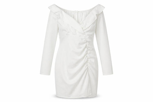 PRETTYLITTLETHING Womens White Polyester Pencil Dress Size 10 Off the Shoulder Zip
