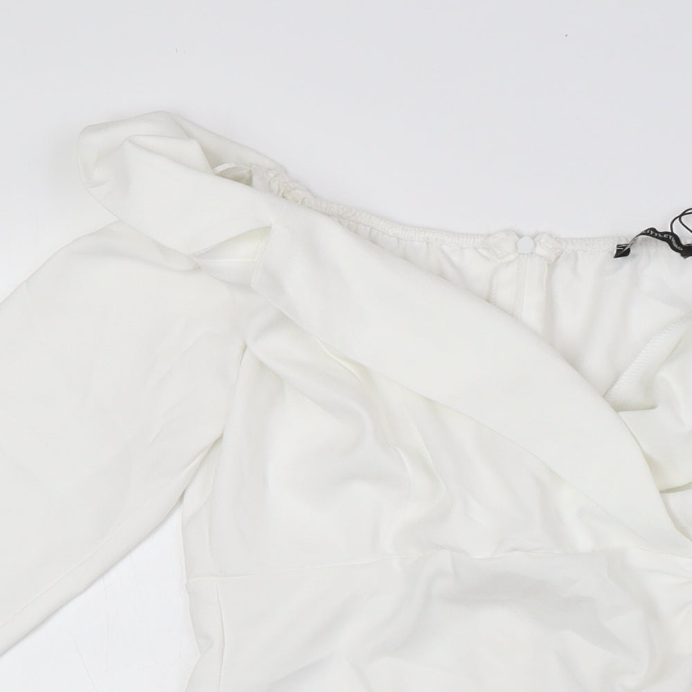 PRETTYLITTLETHING Womens White Polyester Pencil Dress Size 10 Off the Shoulder Zip