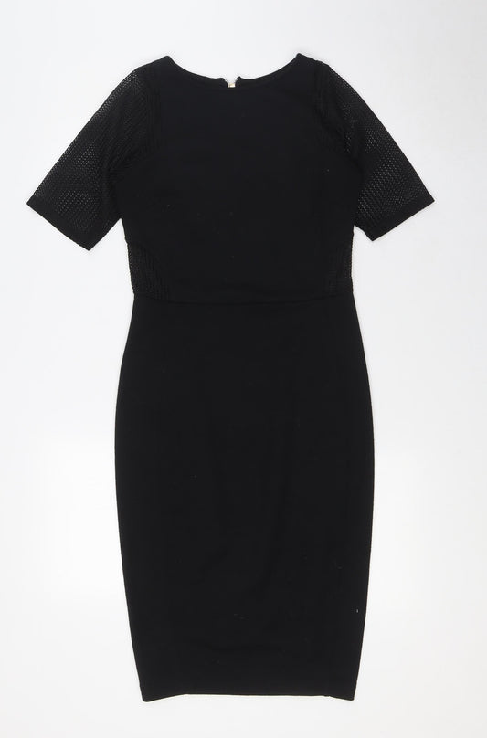 River Island Womens Black Polyester Pencil Dress Size 8 Round Neck Zip