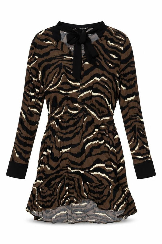 Zara Womens Brown Geometric Viscose Mini Size M V-Neck Button