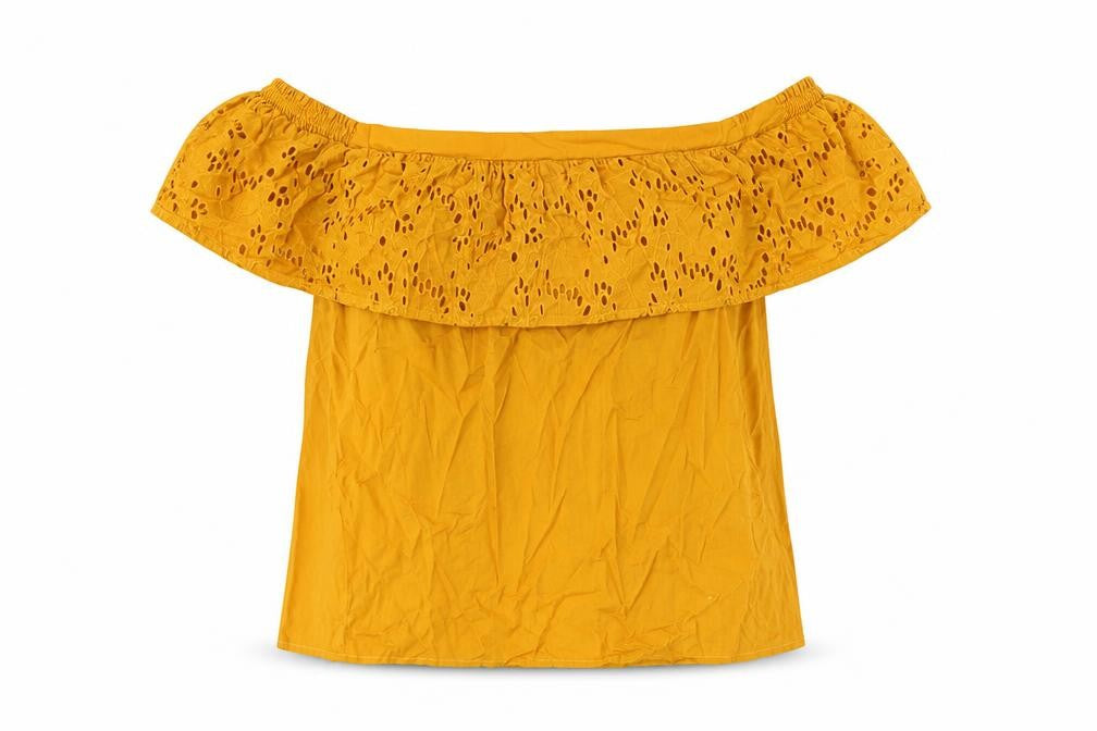 Warehouse Womens Yellow Cotton Basic T-Shirt Size 12 Off the Shoulder