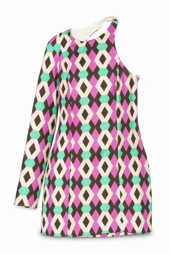 Zara Womens Multicoloured Geometric Polyester Mini Size XS One Shoulder Zip
