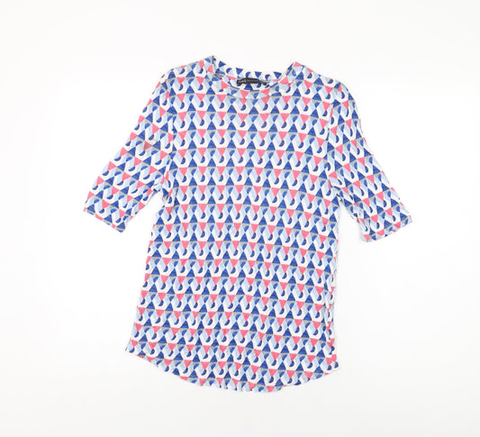 Marks and Spencer Womens Multicoloured Geometric Cotton Basic T-Shirt Size 12 Round Neck