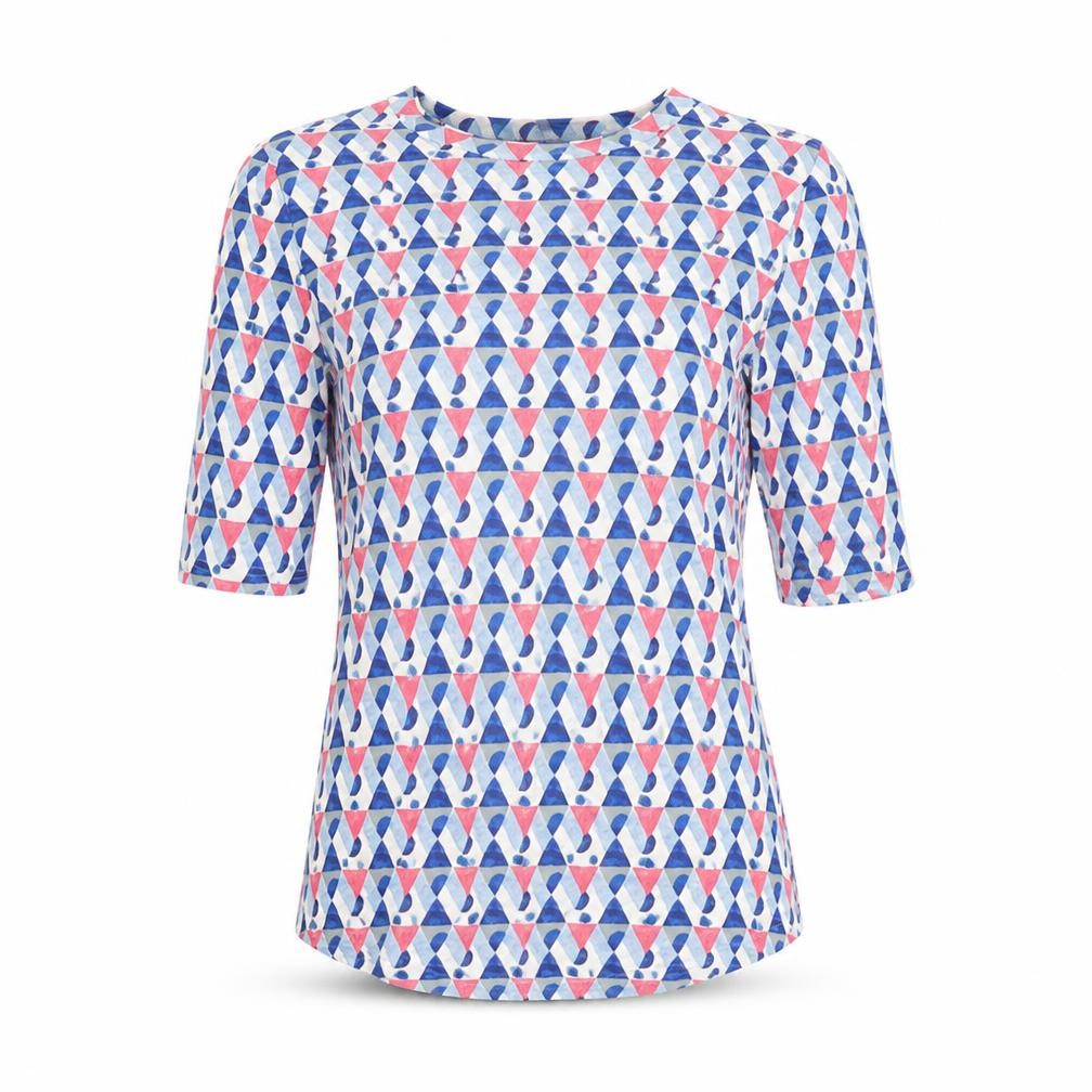 Marks & Spencer Womens Multicoloured Geometric Cotton Basic T-Shirt Size 12 Round Neck