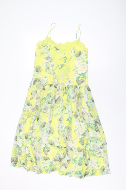 Additional front view of ASOS women’s yellow floral polyester a-line, size UK 2, v-neck pullover