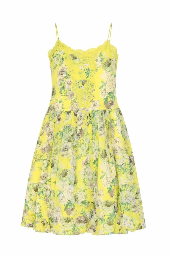 ASOS Womens Yellow Floral Polyester A-Line Size 2 V-Neck Pullover