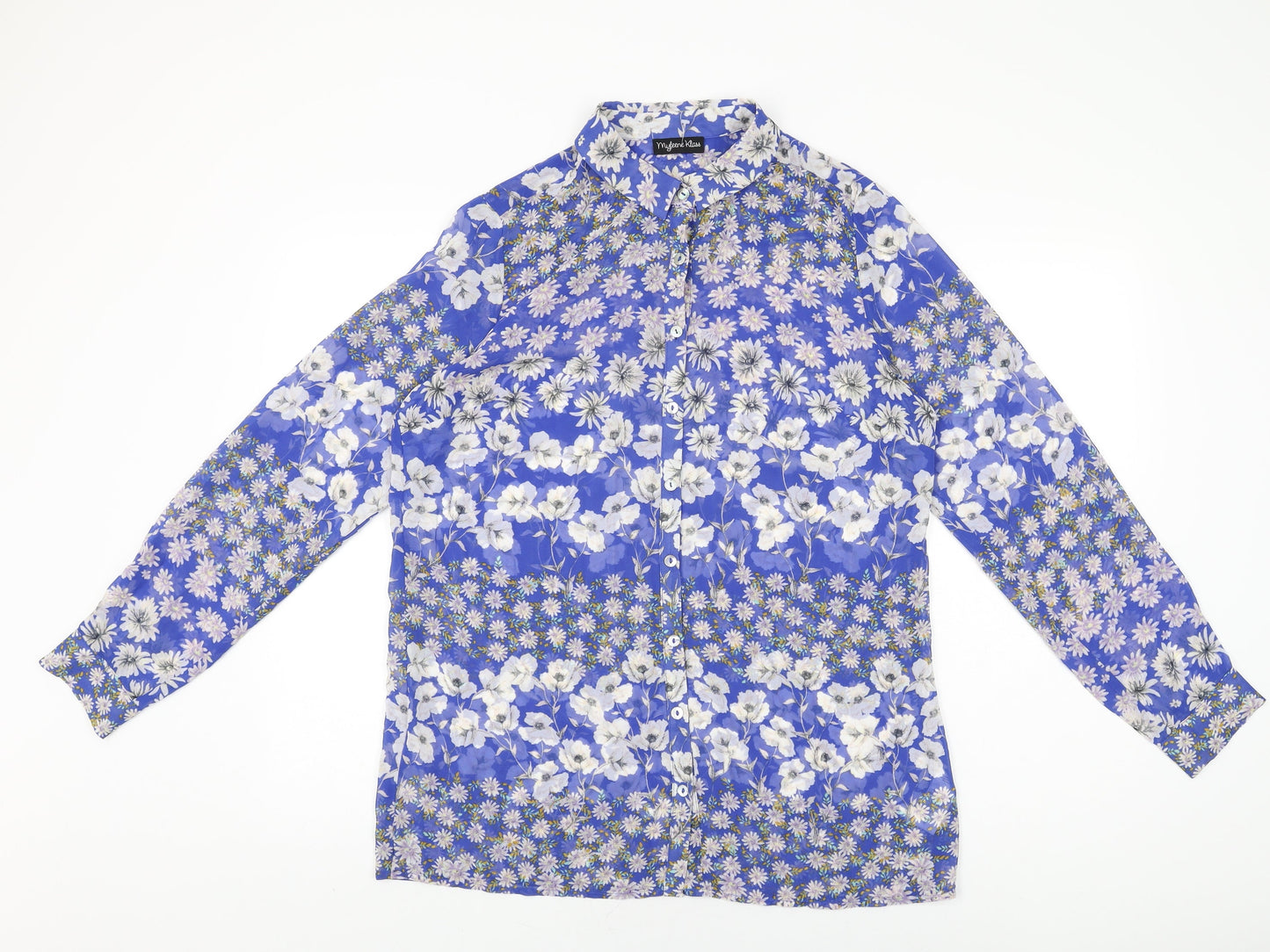 Myleene Klass Womens Blue Floral Polyester Basic Button-Up Size 14 Collared