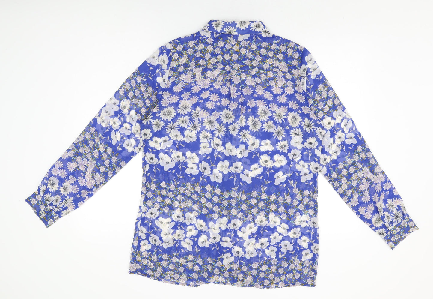 Myleene Klass Womens Blue Floral Polyester Basic Button-Up Size 14 Collared