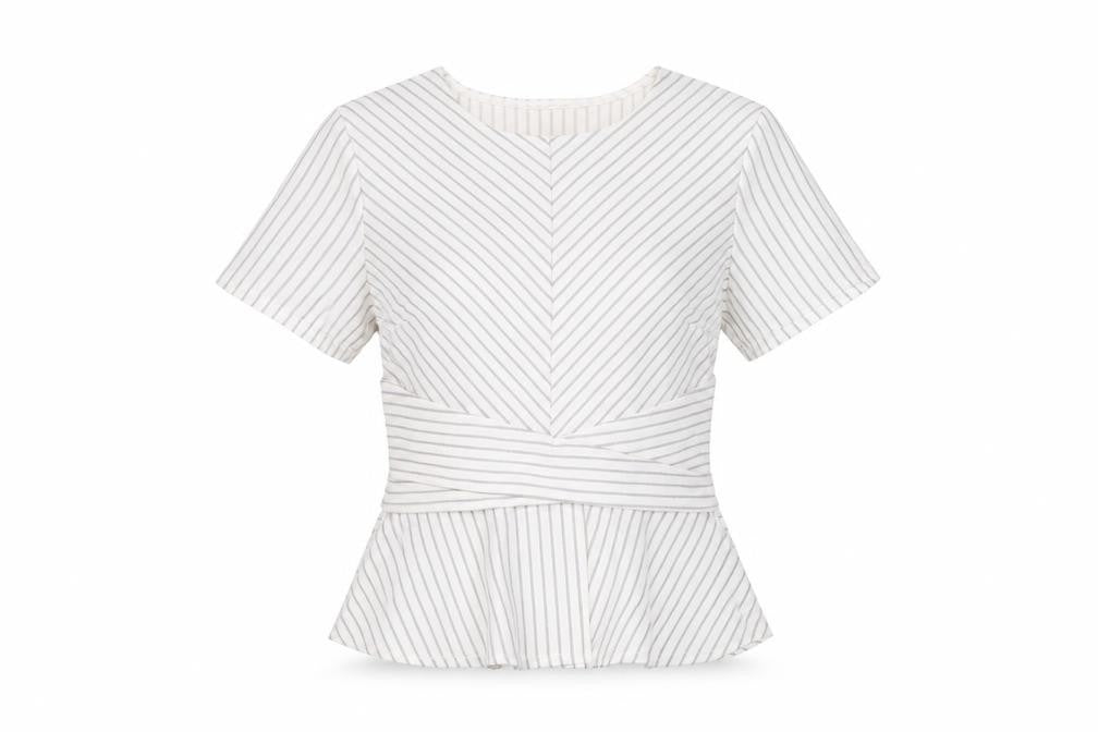Miss Selfridge Womens White Striped Polyester Basic T-Shirt Size 8 Round Neck