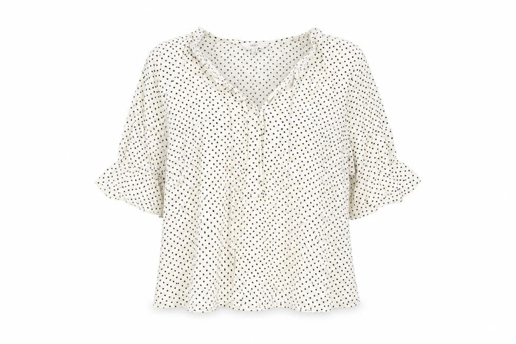Marks & Spencer Womens Ivory Polka Dot Viscose Basic T-Shirt Size 16 V-Neck