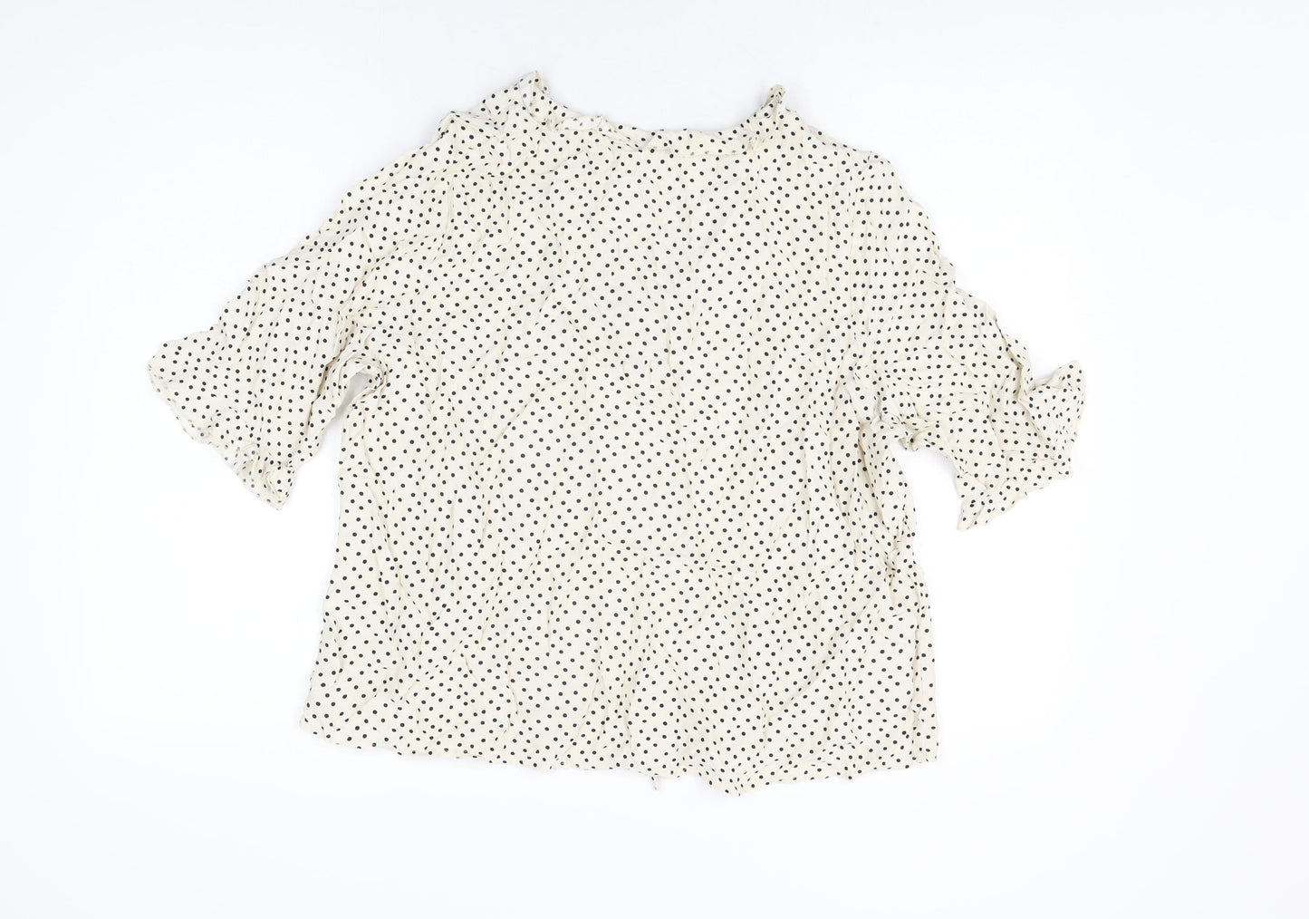 Marks and Spencer Womens Ivory Polka Dot Viscose Basic T-Shirt Size 16 V-Neck