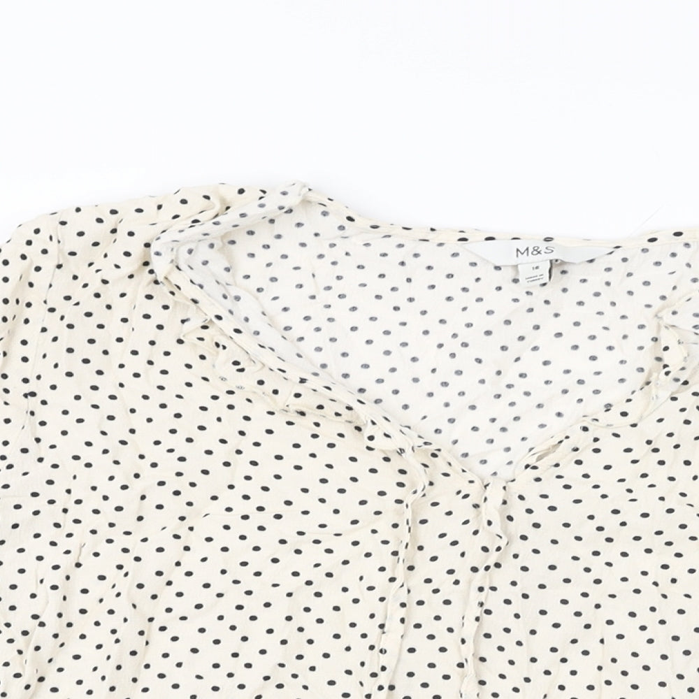 Marks and Spencer Womens Ivory Polka Dot Viscose Basic T-Shirt Size 16 V-Neck