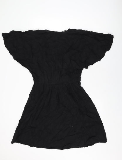 Marks & Spencer Womens Black Linen Shift Size 10 V-Neck Pullover