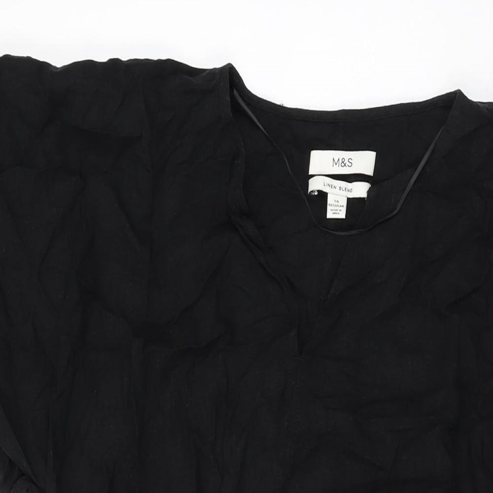 Marks and Spencer Womens Black Linen Shift Size 10 V-Neck Pullover