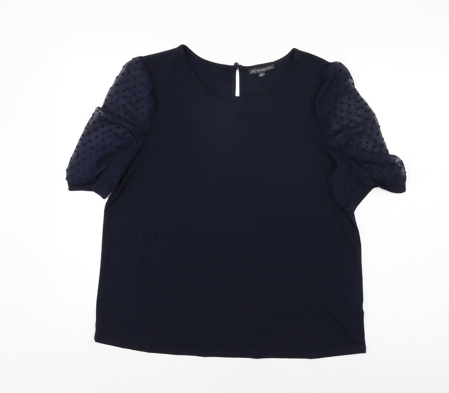 Adrianna Papell Womens Blue Polyester Basic T-Shirt Size L Round Neck