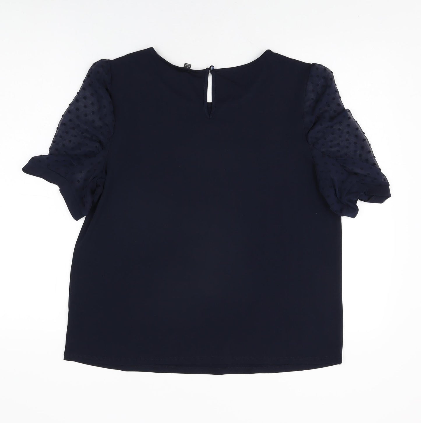 Adrianna Papell Womens Blue Polyester Basic T-Shirt Size L Round Neck