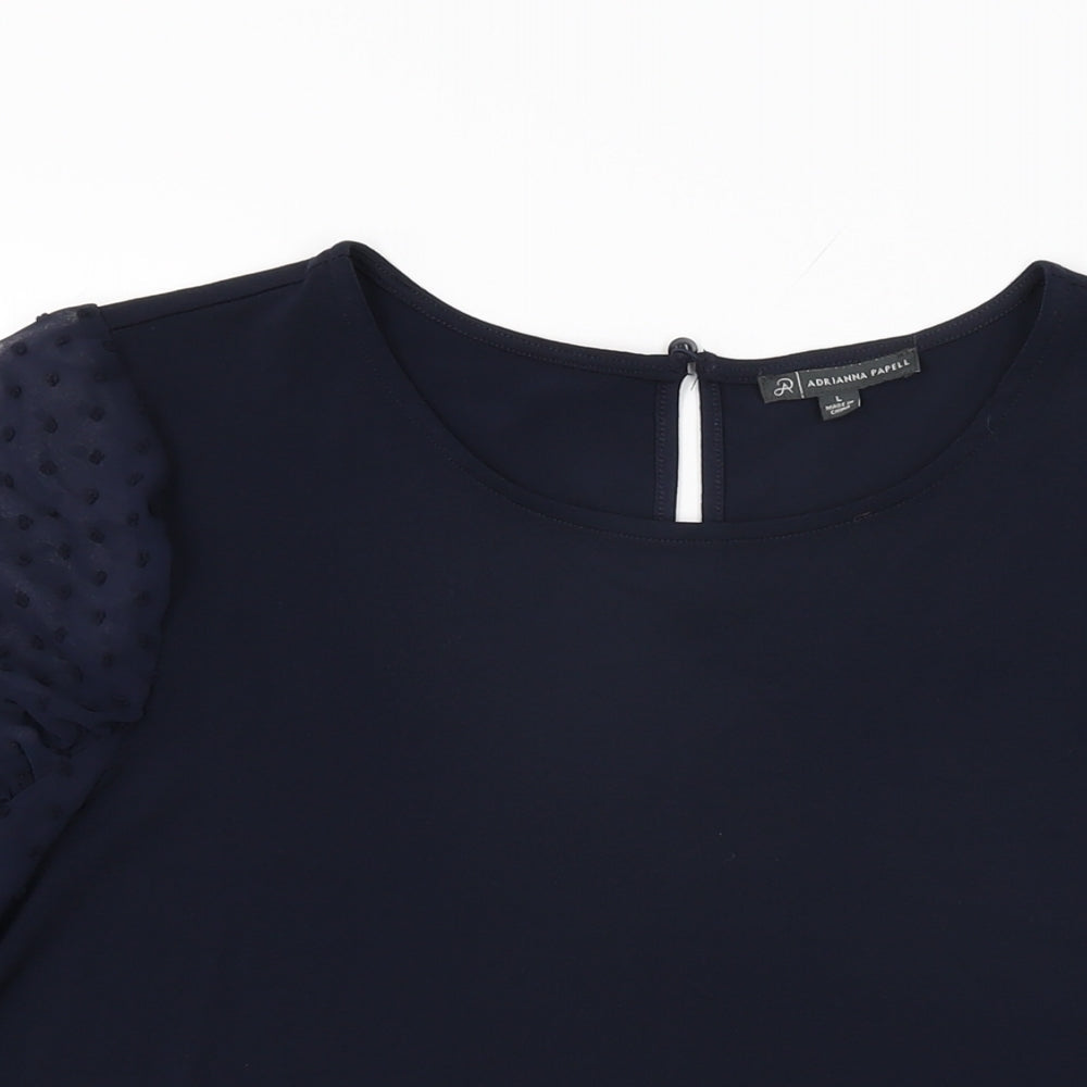 Adrianna Papell Womens Blue Polyester Basic T-Shirt Size L Round Neck