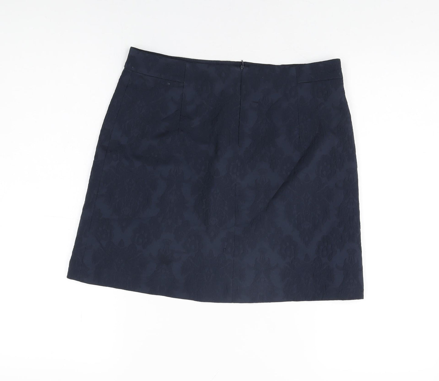 Zara Womens Blue Floral Cotton Mini Skirt Size M Zip
