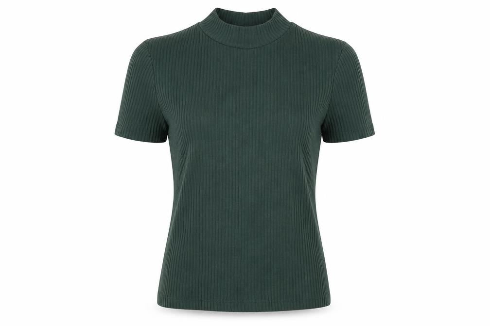 Pull&Bear Womens Green Polyester Basic T-Shirt Size M High Neck